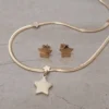 Conjunto de acero dorado cadena cola de ratón chata con estrellas y aros pasantes en forma de estrellas