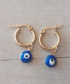 ARO DE ACERO DORADO ARGOLLA 14 MM CON OJO TURCO AZUL 8 MM