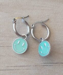 ARO DE ACERO ARGOLLA 14 MM CON SMILE ESMALTADO AQUA