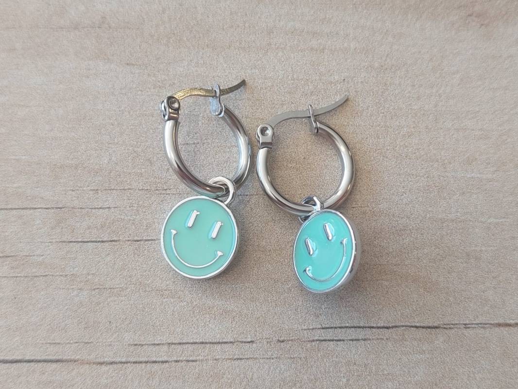 ARO DE ACERO ARGOLLA 14 MM CON SMILE ESMALTADO AQUA