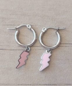 ARO DE ACERO ARGOLLA 15 MM CON RAYO ESMALTADO ROSA