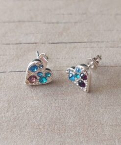 ARO DE ACERO BLANCO CORAZÓN 9 MM CON STRASS MULTICOLOR.