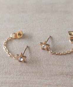 ARO DE ACERO DORADO ESTRELLA CON STRASS BLANCO CON CADENA UNIDA A FRU FRU