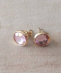 ARO DE ACERO DORADO PASANTE CRISTAL ROSA FACETADO 8 MM.