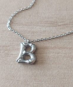 DIJE DE ACERO INICIAL B CON TEXTURA Y CADENA ESPEJITO 40CM + EXT DE 4 CM . TAMAÑO APROXIMADO 12 X 15 MM