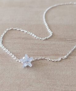 COLGANTE DE ACERO BLANCO ESLABÓN ESPEJITO 0.4 CON DIJE ESTRELLA CUBIK ENGARZADA. LARGO 40 CM + 5 EXT