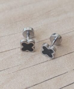 ARO ACERO PIERCING TIPO VAN CLEEF ESMALTADO NEGRO