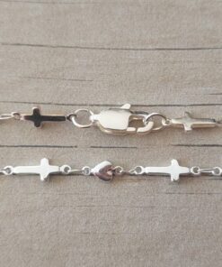 CADENA DE ACERO BLANCO CRUCES Y CORAZONES 55 CM