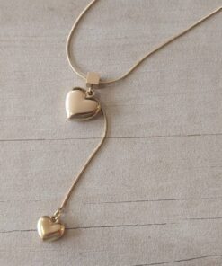 COLGANTE DE ACERO DORADO ESLABÓN CLAPTON CON DIJE PASA CADENA CORAZON. LARGO 40 CM + EXT DE 5 CM