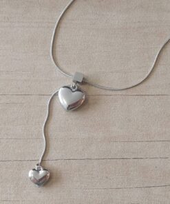 COLGANTE DE ACERO ESLABÓN CLAPTON CON DIJE PASA CADENA CORAZON. LARGO 40 CM + EXT DE 5 CM