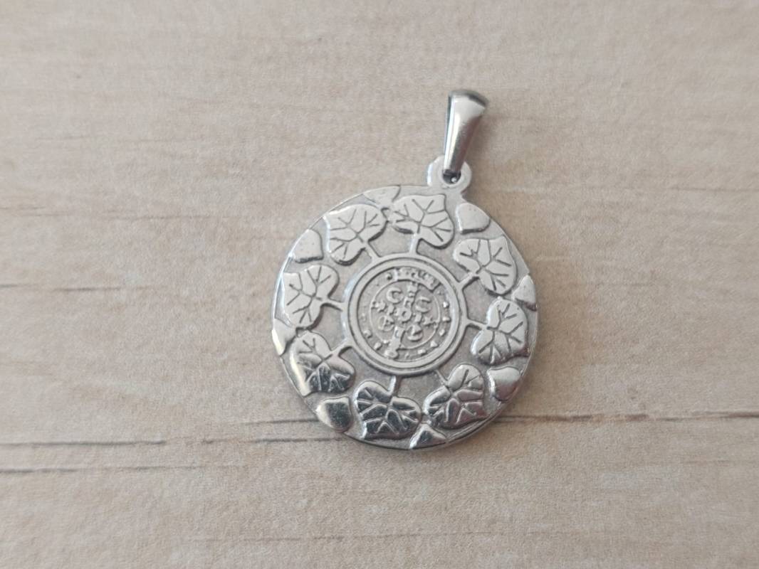 DIJE DE ACERO MEDALLA SAN BENITO CON STRASS ALREDEDOR. TAMAÑO 25 MM - Imagen 2