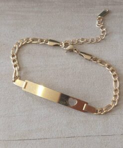PULSERA DE ACERO DORADO FIGARO 1.0 CON CHAPA PARA GRABAR DE 6 X 37 MM. LARGO 19 CM + 6 CM EXT.