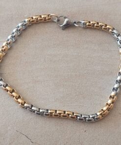 PULSERA DE ACERO ROLO CUADRADA COMBINADA 4.0. LARGO 19 CM