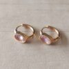 ARO DE ACERO DORADO ARGOLLA CON BISAGRA 15 MM CON STRASS ROSA OVAL