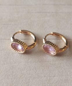 ARO DE ACERO DORADO ARGOLLA CON BISAGRA 15 MM CON STRASS ROSA OVAL