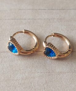 ARO DE ACERO DORADO ARGOLLA CON BISAGRA 15 MM CON STRASS CORAZÓN AZUL