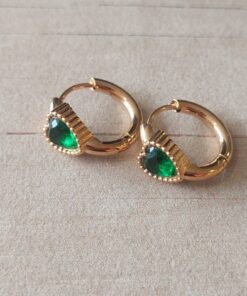 ARO DE ACERO DORADO ARGOLLA CON BISAGRA 15 MM CON STRASS CORAZÓN VERDE