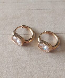 ARO DE ACERO DORADO ARGOLLA CON BISAGRA 15 MM CON STRASS BLANCO OVAL