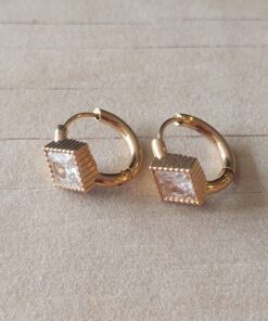 ARO DE ACERO DORADO ARGOLLA CON BISAGRA 15 MM CON STRASS BLANCO ROMBO