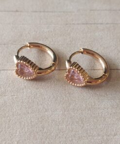 ARO DE ACERO DORADO ARGOLLA CON BISAGRA 15 MM CON STRASS CORAZÓN ROSA