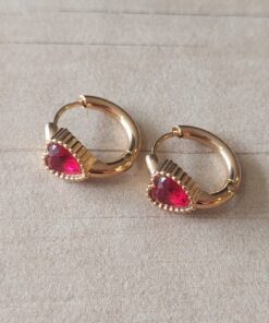 ARO DE ACERO DORADO ARGOLLA CON BISAGRA 15 MM CON STRASS CORAZÓN ROJO