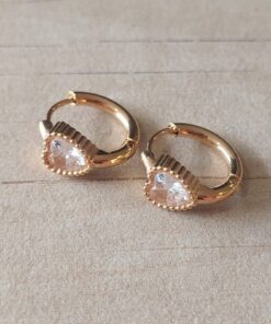 ARO DE ACERO DORADO ARGOLLA CON BISAGRA 15 MM CON STRASS CORAZÓN BLANCO
