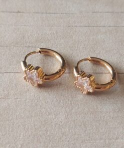 ARO DE ACERO DORADO ARGOLLA CON BISAGRA 15 MM CON STRASS BLANCO ESTRELLA