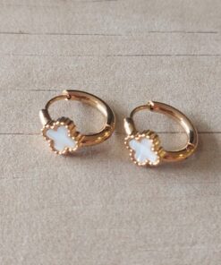 ARO DE ACERO DORADO ARGOLLA CON BISAGRA 15 MM CON APLIQUE TIPO VAN CLEEF