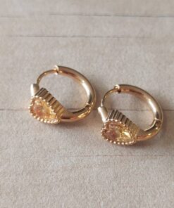ARO DE ACERO DORADO ARGOLLA CON BISAGRA 15 MM CON STRASS CORAZÓN AMARILLO