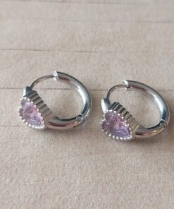 ARO DE ACERO ARGOLLA CON BISAGRA 15 MM Y FRENTE CON STRASS ROSA CORAZÓN