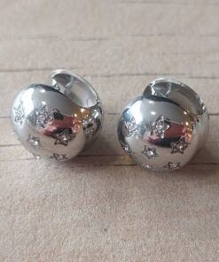 ARO DE ACERO ARGOLLA CON BISAGRA HUECA CIRCULAR CON ESTRELLAS Y STRASS. TAMAÑO 15 MM