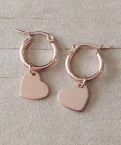 ARO ARGOLLA 15 MM DE ACERO ROSÉ CON DIJE CORAZÓN LISO