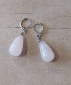 ARO DE ACERO BRISURA Y DIJE GOTA DE PIEDRA CUARZO COLGANTE. LARGO 42 MM