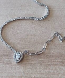 COLGANTE DE ACERO CADENA ESLABÓN FORCET COMBINADA CON CADENA DE STRASS Y DIJE CON DIJE CENTRAL LAGRIMA CON STRASS. LARGO 40 + 5 CM EXT.