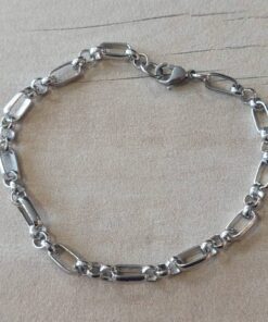 PULSERA DE ACERO ESLABÓN ALARGADO COMBINADO CON TRES ESLABONES ROLO. LARGO TOTAL 22 CM