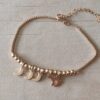 PULSERA DE ACERO DORADO ESLABÓN VENECIANA CON BOLITAS 4 MM Y LUNAS. LARGO 18,5 + 5 CM EXT.