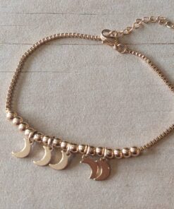 PULSERA DE ACERO DORADO ESLABÓN VENECIANA CON BOLITAS 4 MM Y LUNAS. LARGO 18,5 + 5 CM EXT.