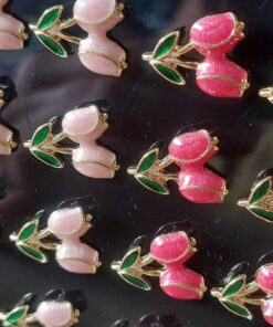 BLISTER DE AROS DE ACERO DORADO TULIPANES ESMALTADOSX 12 PARES.