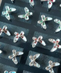 BLISTER DE AROS DE ACERO MARIPOSA ESMALTADA X 12 PARES.