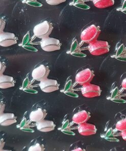 BLISTER DE AROS DE ACERO TULIPANES ESMALTADOS X 12 PARES.