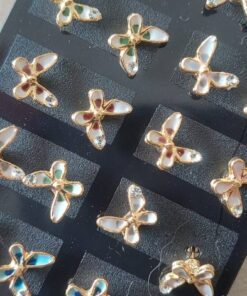 BLISTER DE AROS DE ACERO DORADO MARIPOSA ESMALTADA X 12 PARES.