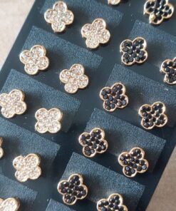 BLISTER DE AROS DE ACERO DORADO ESTILO BAN CLEEF CON STRASS X 12 PARES.