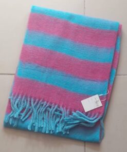 BUFANDON RAYADO ROSA Y TURQUESA CON FLECOS. TAMAÑO 45 X 200 CM