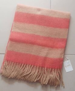 BUFANDON RAYADO NARANJA Y BEIGE CON FLECOS. TAMAÑO 45 X 200 CM