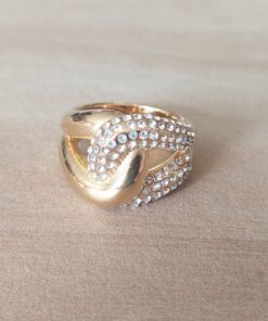 ANILLO DE ACERO DORADO INFINITO COMBINADO CON STRASS BLANCO