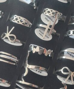 ANILLOS DE ACERO FIGURAS CALADAS X 36 UNIDADES SURTIDOS EN MEDIDAS. (MEDIDAS DEL 16 AL 19)