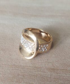 ANILLO DE ACERO DORADO CINTO CON STRASS BLANCO