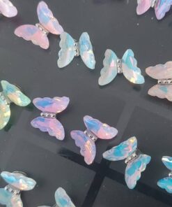 BLISTER DE AROS PASANTE DE ACERO MARIPOSAS ACRÍLICO TORNASOL COLORES PASTEL X 12 PARES