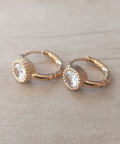 ARO DE ACERO DORADO ARGOLLA CON BISAGRA 15 MM CON STRASS BLANCO REDONDO
