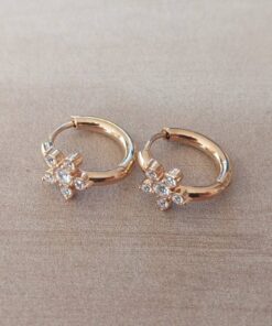 ARO DE ACERO DORADO ARGOLLA CON BISAGRA 15 MM CON STRASS BLANCO FLOR